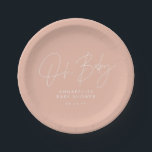 Baby shower script modern pink girly elegant paper plate<br><div class="desc">Baby shower script modern pink girly elegant party invitation design. Ideal gender neutral design.</div>