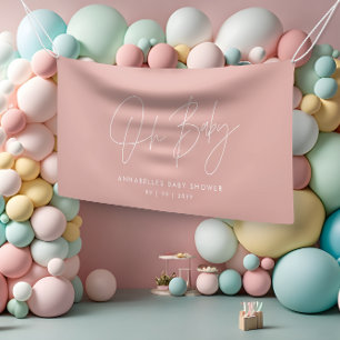 Baby shower script modern rose pink elegant banner