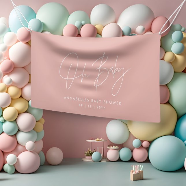 Baby shower script modern rose pink elegant banner (Creator Uploaded)