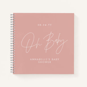 Baby shower script modern rose pink guest notebook