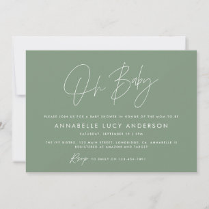 Baby shower script modern sage green boho invitation