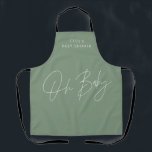 Baby shower script modern sage green elegant apron<br><div class="desc">Baby shower script modern sage green and white elegant party decor apron design. Ideal gender neutral design.</div>