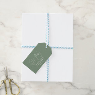 Baby shower script modern sage green elegant gift tags