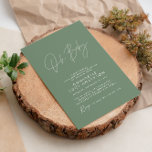 Baby shower script modern sage green elegant invitation<br><div class="desc">Baby shower script modern sage green elegant party invitation design. Ideal gender neutral design. Perfect coordinating autumn,  fall winter baby shower design.</div>