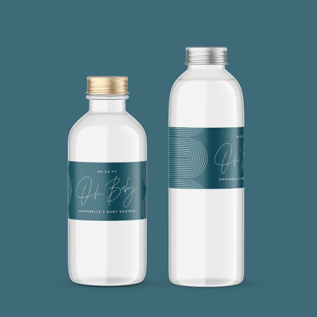 Baby shower script modern teal blue elegant water bottle label (Creator Uploaded)