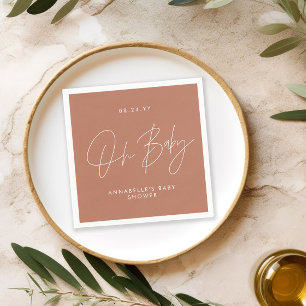 Baby shower script modern terracotta chic elegant napkin