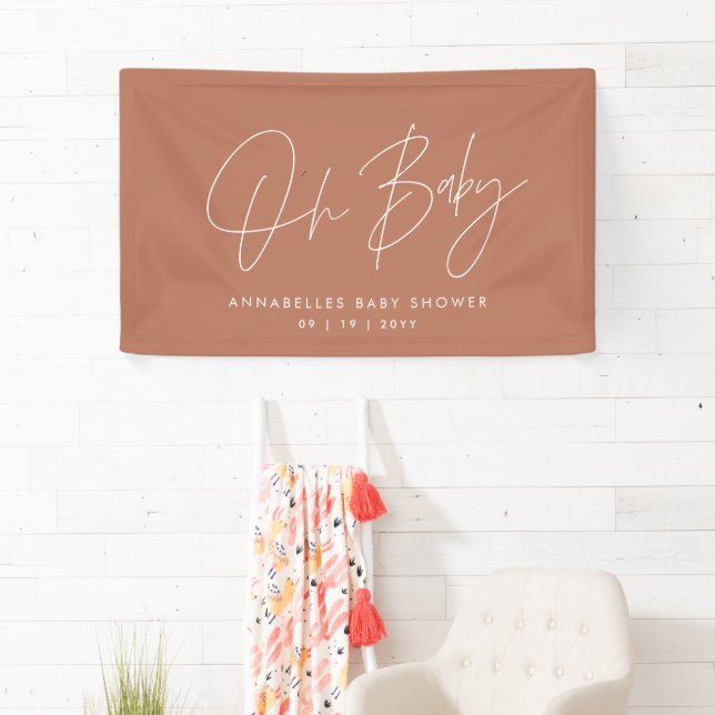 Baby shower script modern terracotta elegant banner (Insitu)