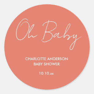 Baby shower script modern terracotta elegant classic round sticker