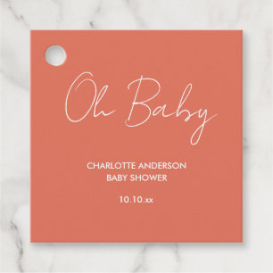 Baby shower script modern terracotta elegant favour tags