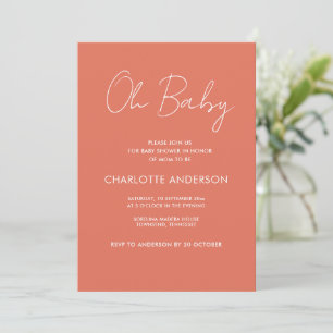 Baby shower script modern terracotta elegant invitation