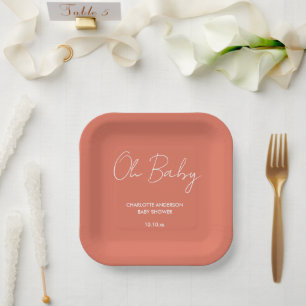 Baby shower script modern terracotta elegant paper plate