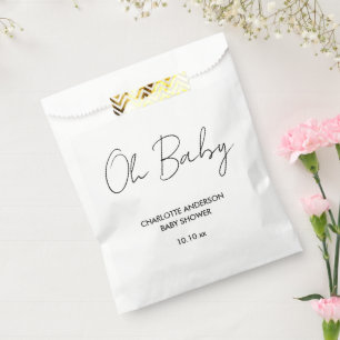 Baby shower script modern white and black elegant favour bags