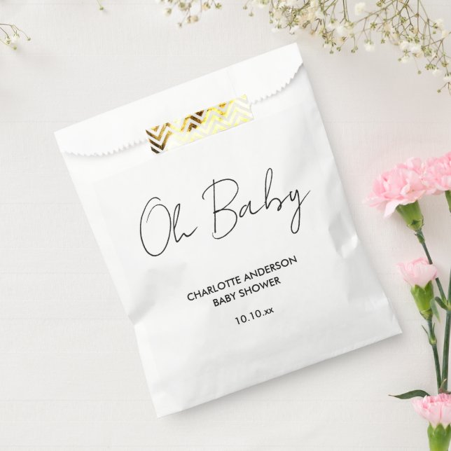 Baby shower script modern white and black elegant favour bags (Sealed)