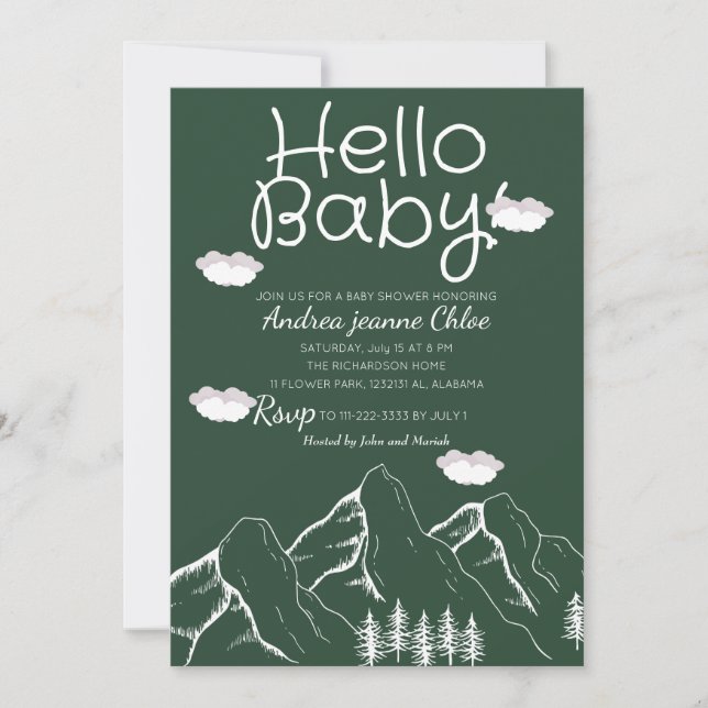  Baby Shower script Simple Adventure Mountain  Invitation (Front)