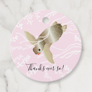 Baby Shower Sea Turtle Pink Favour Tags