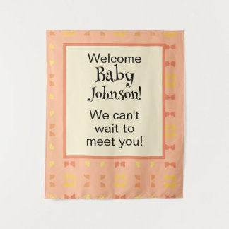 Baby Shower Selfie Background Peach Yellow Tapestry