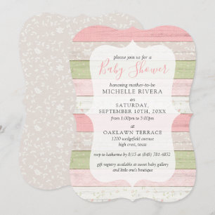 Baby Shower Shabby Pink & Sage Green Rustic Wood Invitation