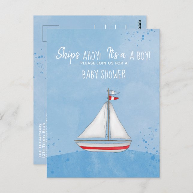Baby Shower Ship Ahoy It's a Boy Simple Nautical Postcard (Front/Back)