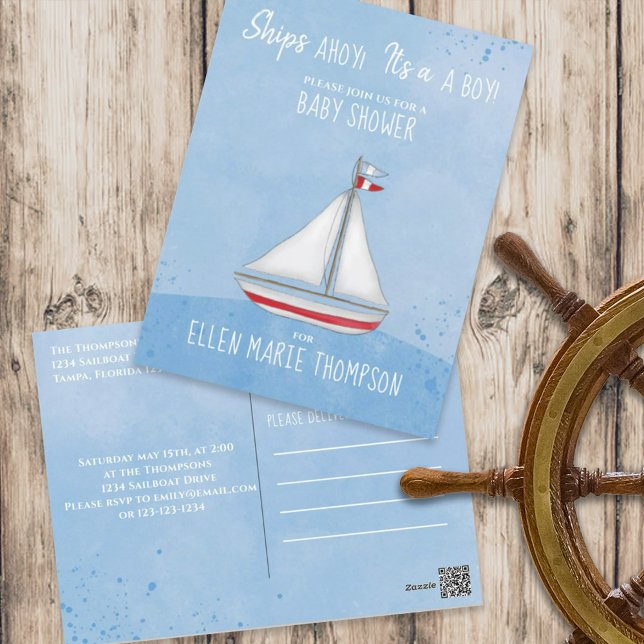 Baby Shower Ship Ahoy It's a Boy Simple Nautical  Postcard (Creator Uploaded)