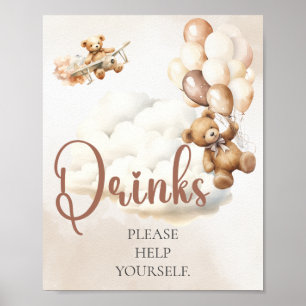 Baby Shower Sign DRINKS HELP YOURSELF Bear Balloon