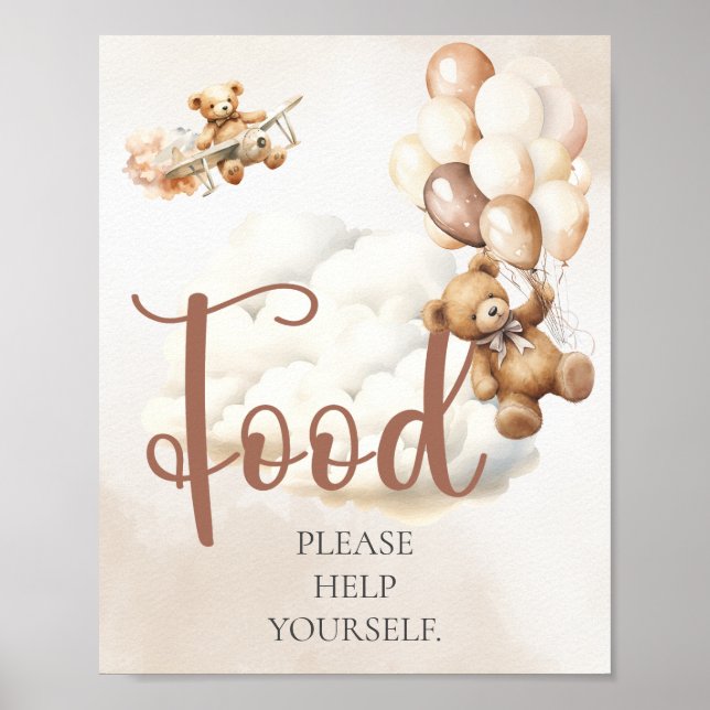 Baby Shower Sign FOOD HELP YOURSELF Bear Balloon (Front)