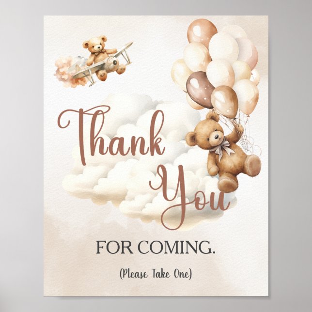 Baby Shower Sign THANK YOU FOR COMING Bear Balloon (Front)