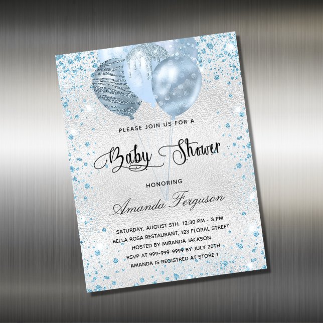 Baby shower silver blue balloons invitation magnet (Creator Uploaded)