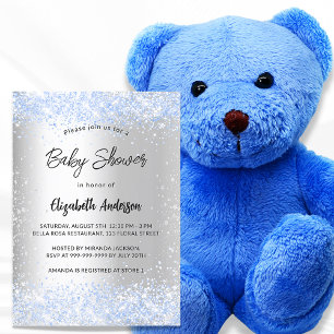 Baby shower silver blue boy confetti invitation postcard