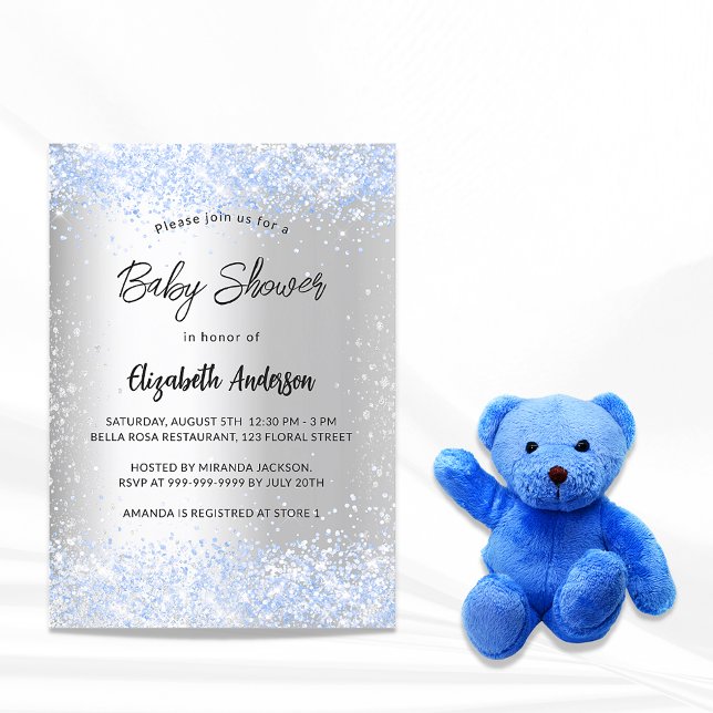 Baby shower silver blue boy confetti sprinkle invitation (Creator Uploaded)