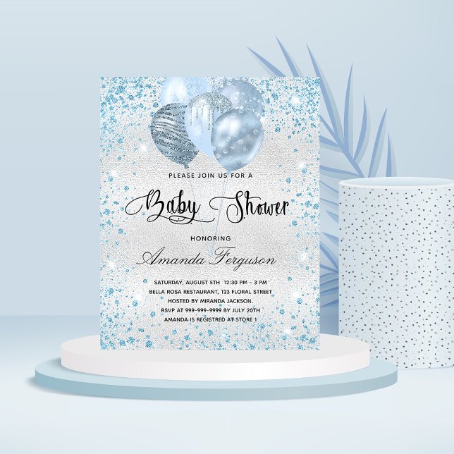 Baby shower silver blue glitter budget invitation flyer (Creator Uploaded)