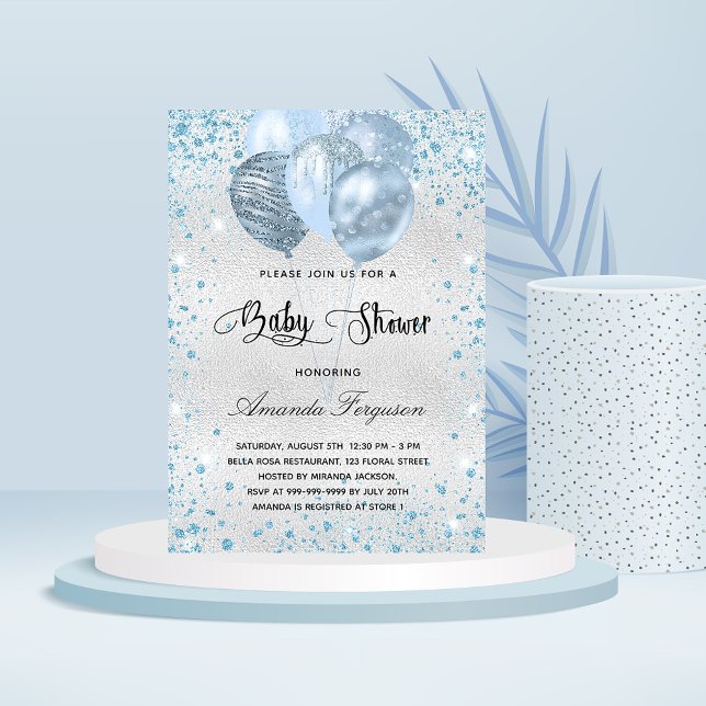 Baby shower silver blue glitter dust invitation postcard (Creator Uploaded)