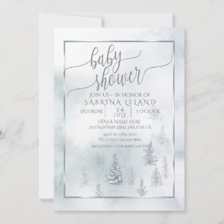 Baby Shower | Silver Blue Winter Wonderland Announcement