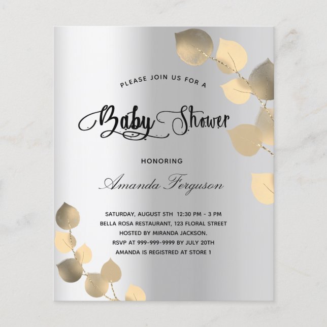 Baby shower silver eucalyptus budget invitation flyer (Front)