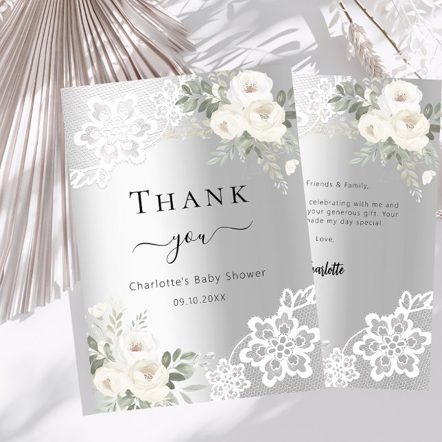 Baby Shower silver floral lace thank you card (Creator Uploaded)