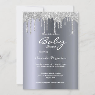 Baby Shower silver glitter drips boy Invitation