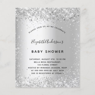 Baby shower silver glitter invitation