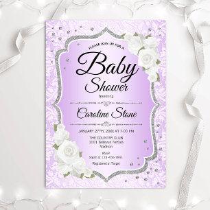 Baby Shower - Silver White Purple Invitation
