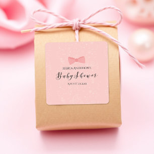 Baby Shower Simply Cute Pink Bow Square Sticker