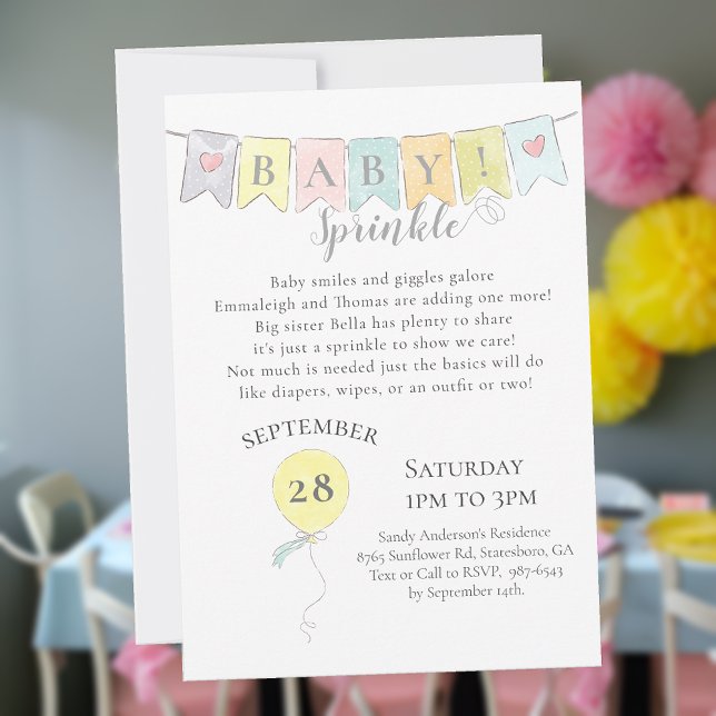 Baby Shower Sprinkle Banner Balloons & Bear Invitation (Creator Uploaded)