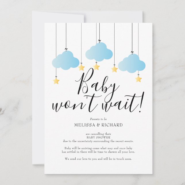 Baby Shower, Sprinkle Boy Blue Cancellation Card (Front)