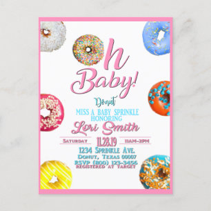 Baby Shower Sprinkle Doughnuts Girl Invitation Postcard