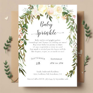Baby Shower Sprinkle Elegant White Roses Floral Invitation
