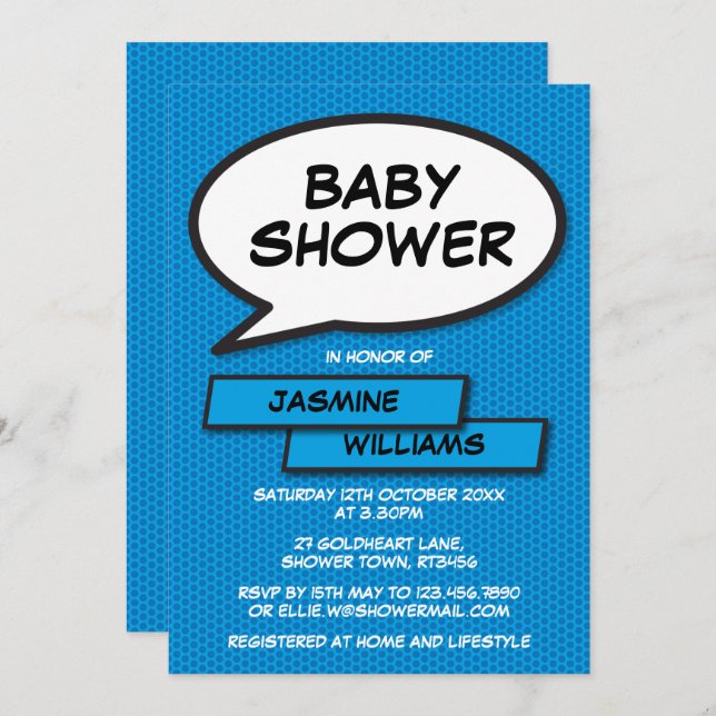 Baby Shower Sprinkle Modern Boy Blue Fun Invitation (Front/Back)