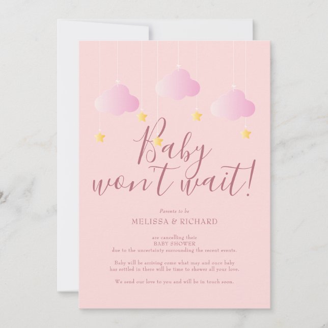 Baby Shower, Sprinkle Pink Cancellation Card (Front)