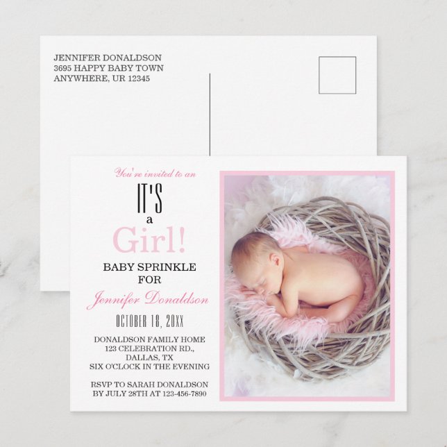 Baby Shower Sprinkle Pink Floral Photo Invitation Postcard (Front/Back)