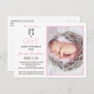 Baby Shower Sprinkle Pink Floral Photo Invitation Postcard