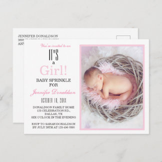 Baby Shower Sprinkle Pink Floral Photo Invitation Postcard