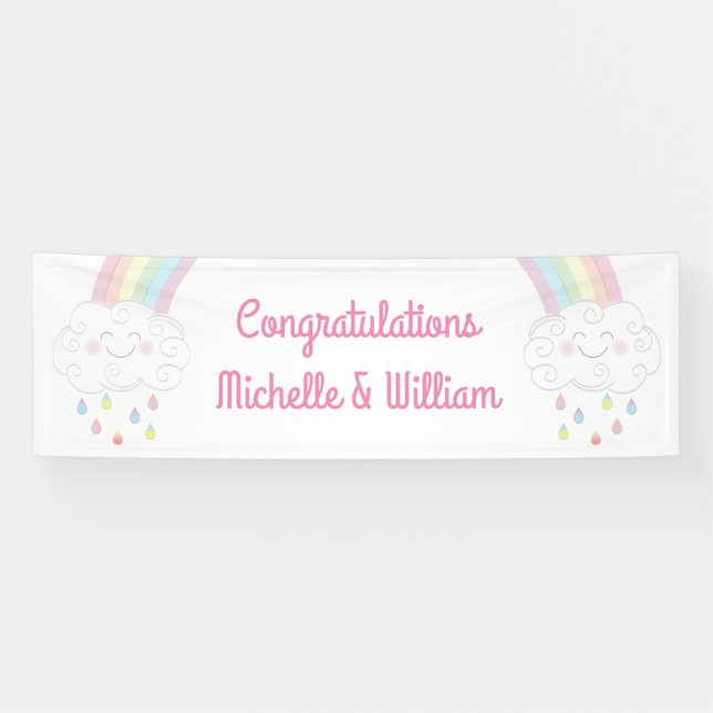  Baby Shower Sprinkle Rainbow Raindrop Cloud Banner (Horizontal)