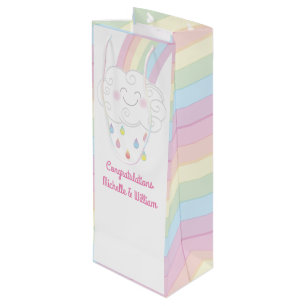 Baby Shower Sprinkle Rainbow Raindrop Cloud Wine Gift Bag