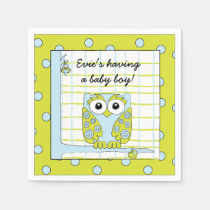 Baby Shower Standard Cocktail Napkin Blue Owl